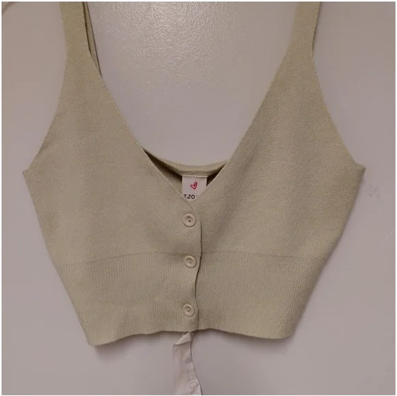 Boho Butter Yellow Ribbed Knit Cropped Tank Top Size S - Picture 1 of 8